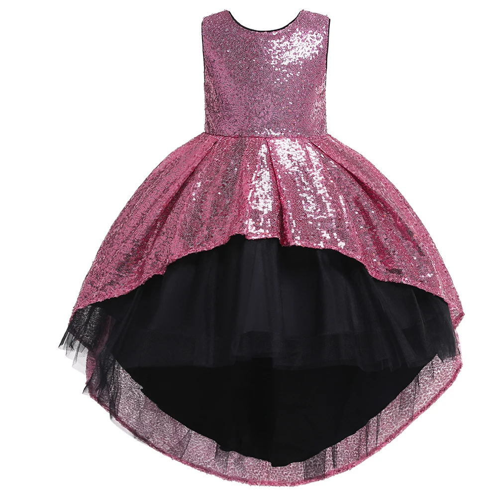 Новые Детские платья для девочек на свадьбу; праздничное платье с блестками и бантом; платье-пачка принцессы для девочек; одежда без рукавов для маленьких девочек - Цвет: pink
