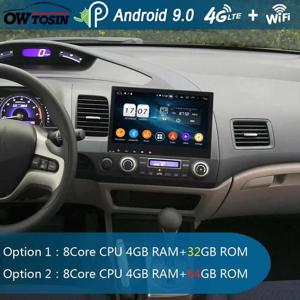 Best 10.1" IPS 8Core 4G+64G Android 9.0 Car GPS Radio For Honda Civic 2006 2007 2008 2009 2010 2011 DSP CarPlay Multimedia Parrot BT 1
