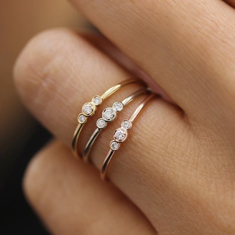 

Engagement Wedding Ring For Women Classic Simple Crystal Silver Gold Rose Gold Color Fashion Jewelry