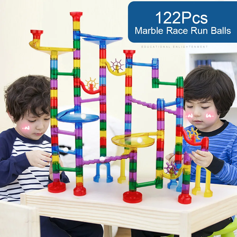 

122pcs DIY Marble Race Run Maze Balls Track Blocks Assembly House Construction Building Bricks Brinquedos for Kids Education