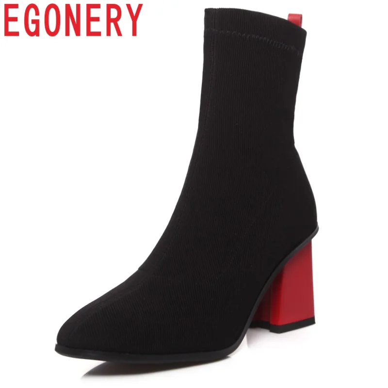

EGONERY woman shoes fashion ankle boots new woman square toe strange style heel shoes good quality autumn brand casual boots