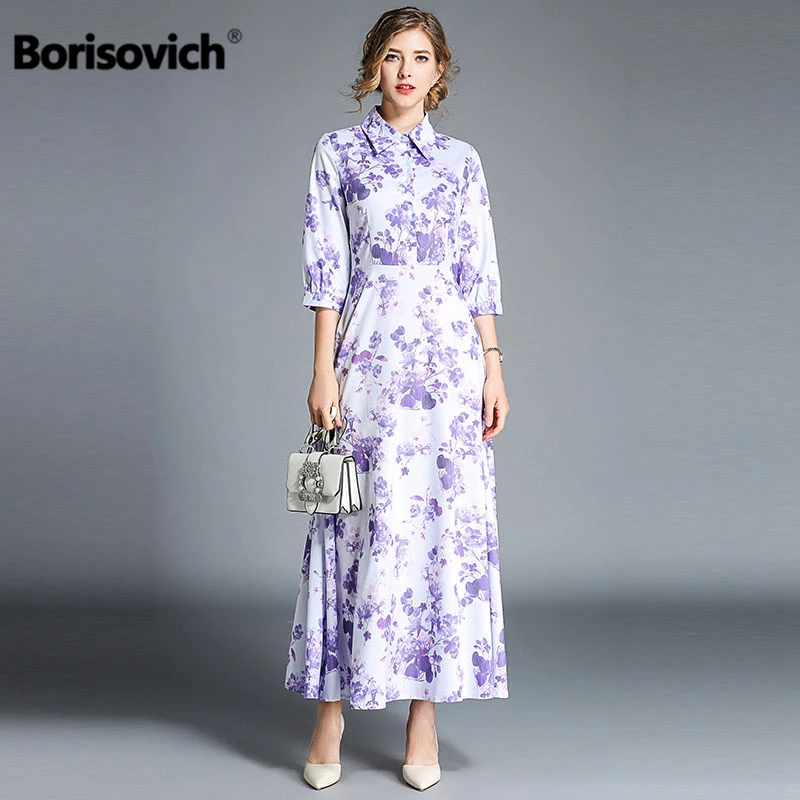 

Borisovich Maxi Dress New Brand 2018 Autumn Fashion England Style Vintage Floral Print Elegant Women Casual Long Dresses M827