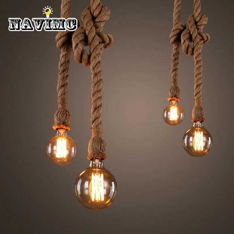 

Retro Vintage Rope Pendant Light Lamp Loft Industrial Single/Double Head E27 Pendant Lamp Edison Bulb For Living Room