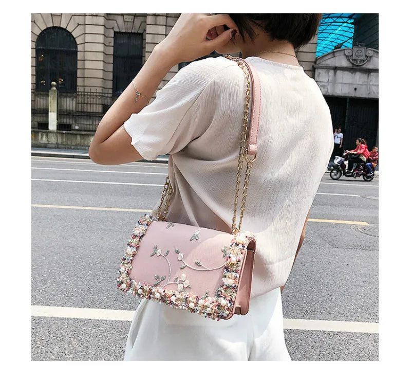 Новинка года лидер продаж платье с цветочным рисунком для женщин леди сумки на плечо бисер Элегантный Bolsa Feminina зимний стиль - Цвет: Розовый