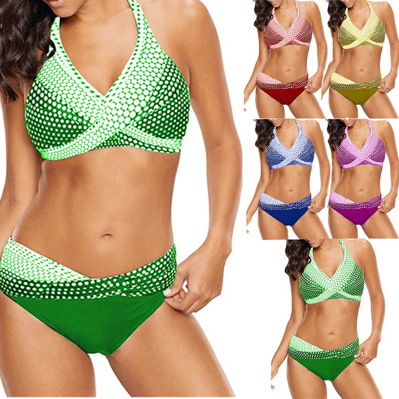 

S - 5XL Plus Size Polka Dot Bikinis Set Two-piece Brazilian 2019 Swimming Suits for Female Neon Twist Swimsuit Halter Bandage