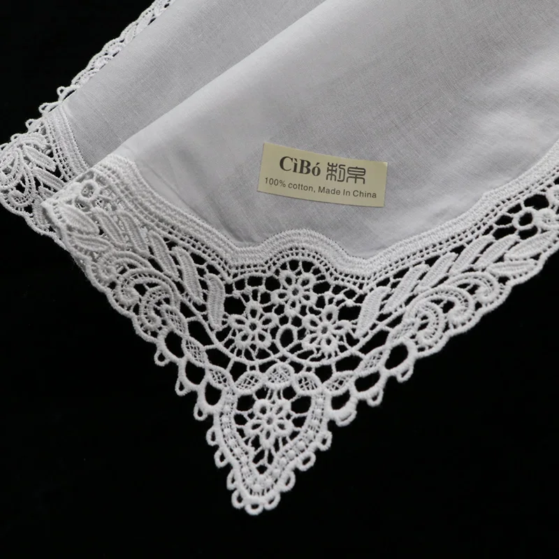 

A009: White premium cotton lace handkerchiefs 12 piece/pack blank crochet hankies for women/ladies wedding gift
