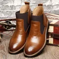 Мужские кожаные ботинки, Плюшевые Теплые Зимние ботильоны на молнии, модные мужские ботинки из искусственной кожи, коричневые зимние ботинки в стиле ретро, непромокаемые ботинки высокого качества
