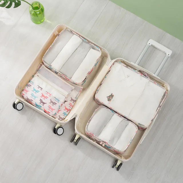 6pcs/set Animal Pattern Travel Suitcase Organizer Travel Storage Bag
