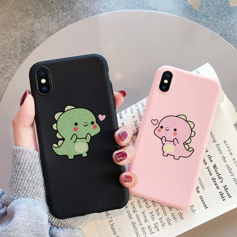 

Soft Back Matte Color Cases for iPhone 7 plus 8 6 6s For iPhone X XS Max XR 5 5s SE Case Cute Dinosaur TPU Silicone Back Cover