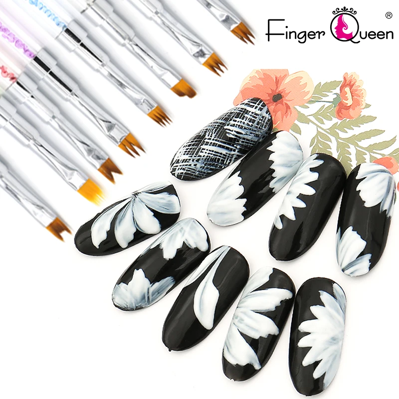 

FingerQueen Smile Moon Shaped Acrylic French Nail Art Brush Set UV Gel Polish Gradient Color Tips 3D DIY Painting Drawing Pen