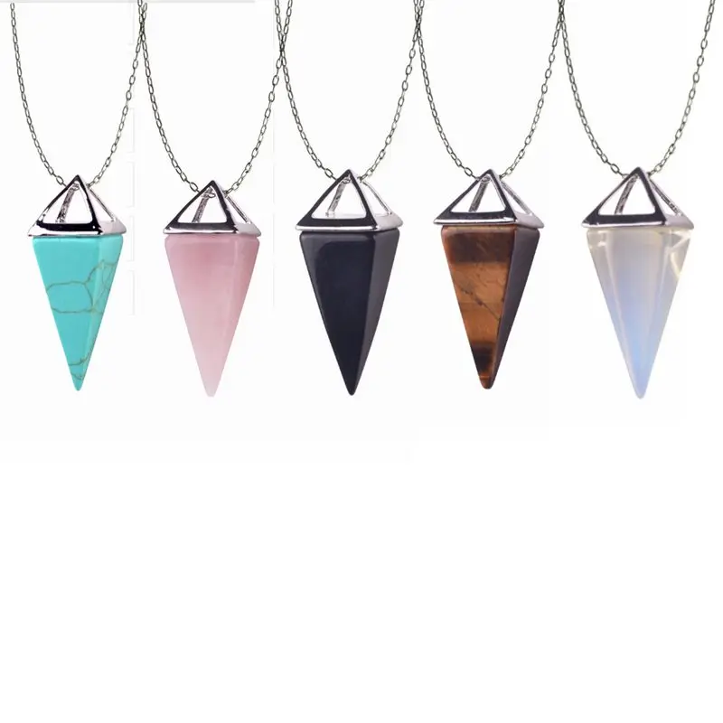 Healing Crystal Necklace Real Pyramid Necklace Marble Howlite Pendulum Amulet Golden Opal Gem Stone Necklace