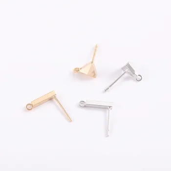 

10 -piece 24 -carat Gold Color Coated Brass Place Bar Or Triangle Stud Earrings High Quality Diy Jewelry Accessories