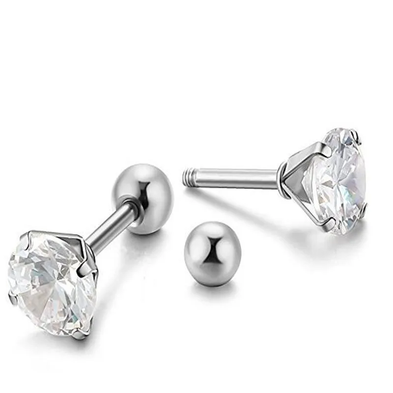 2Pcs 3mm Medical Classic Stud Anti Allergy Titanium Steel Rhinestone
