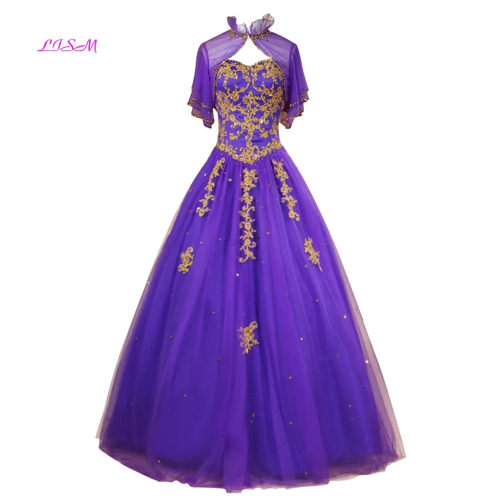 Princess Quinceanera Dresses with Jacket 2019 Luxury Gold Appliques Long Prom Party Gowns Vintage Ball Gown Tulle vestido de 15 Princess Quinceanera Dresses with Jacket 2019 Luxury Gold Appliques Long Prom Party Gowns Vintage Ball Gown Tulle vestido de 15