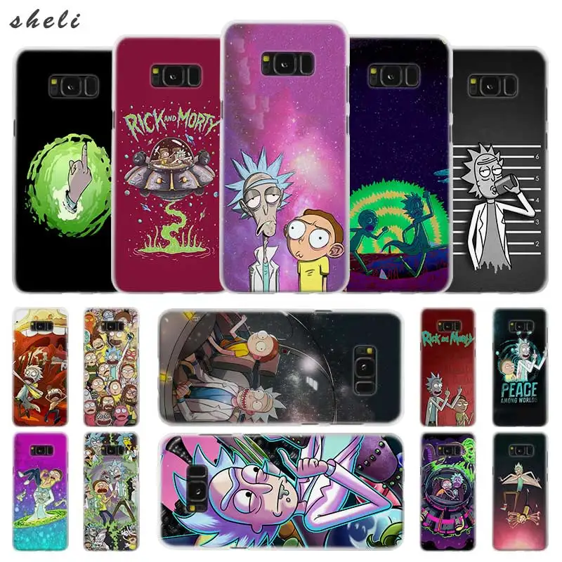 

Sheli Rick Morty Transparent Patterned hard Case Cover for Samsung Galaxy S4 S5 S6 S7 S8 S9 Plus Edge Mini s10 lite