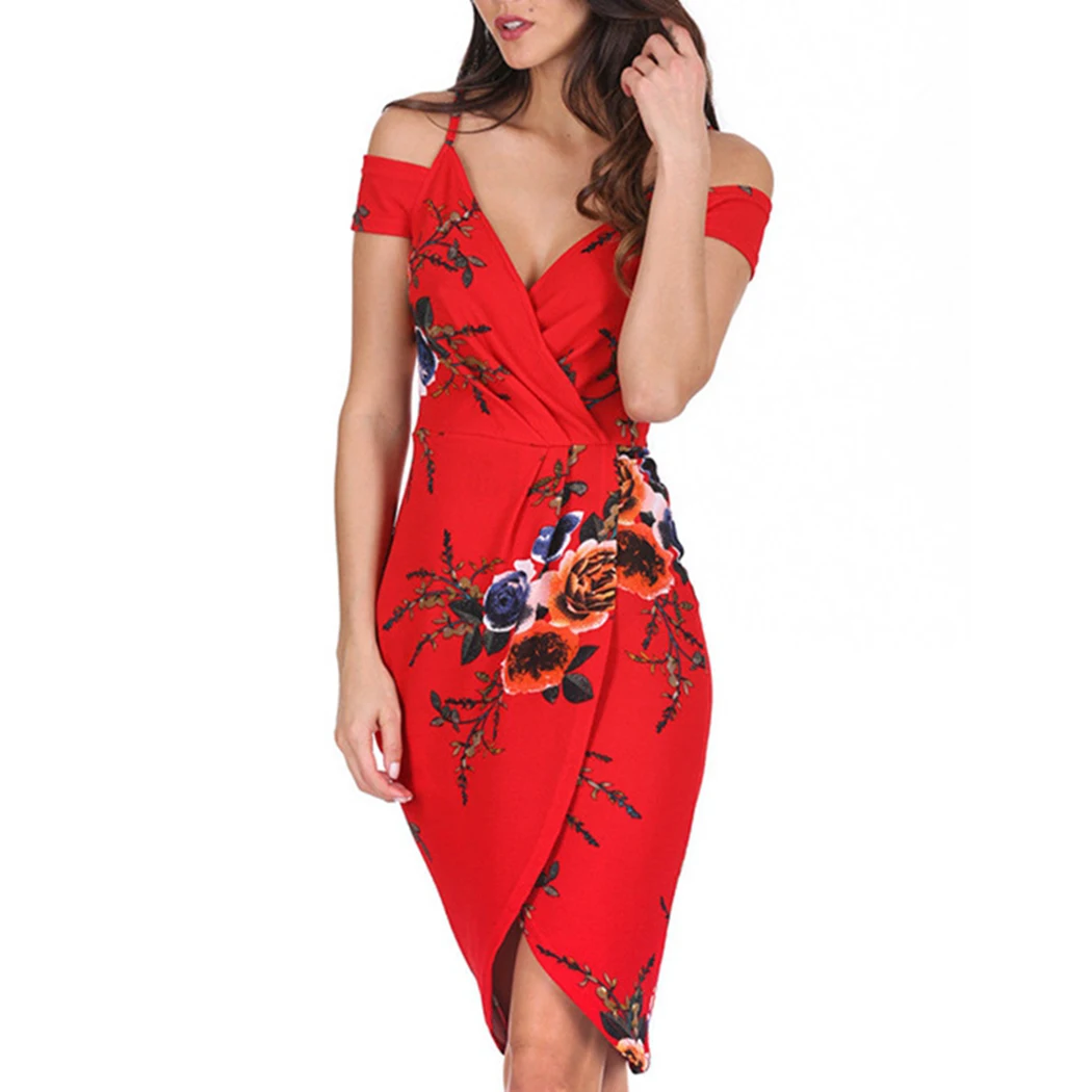 Buy Bright Red Women Summer Dress Bodycon 2018 V Neck