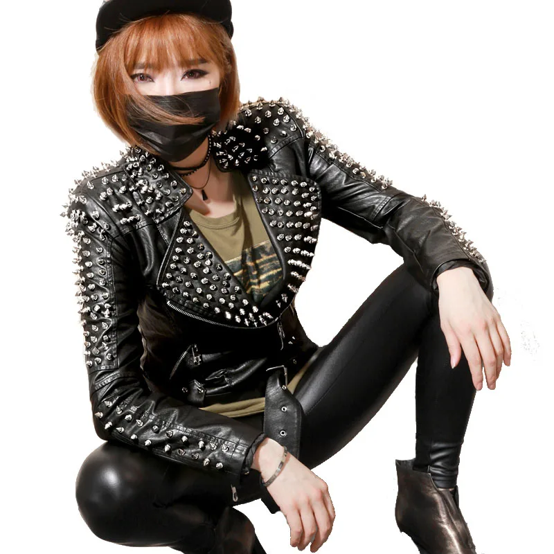 Cuir Femme Pu Rivet Et Hiver Rock Paragraphe Slim Européen Veste Moto Court En Black Américain Nouvelle Punk Femmes Automne fvqPHx