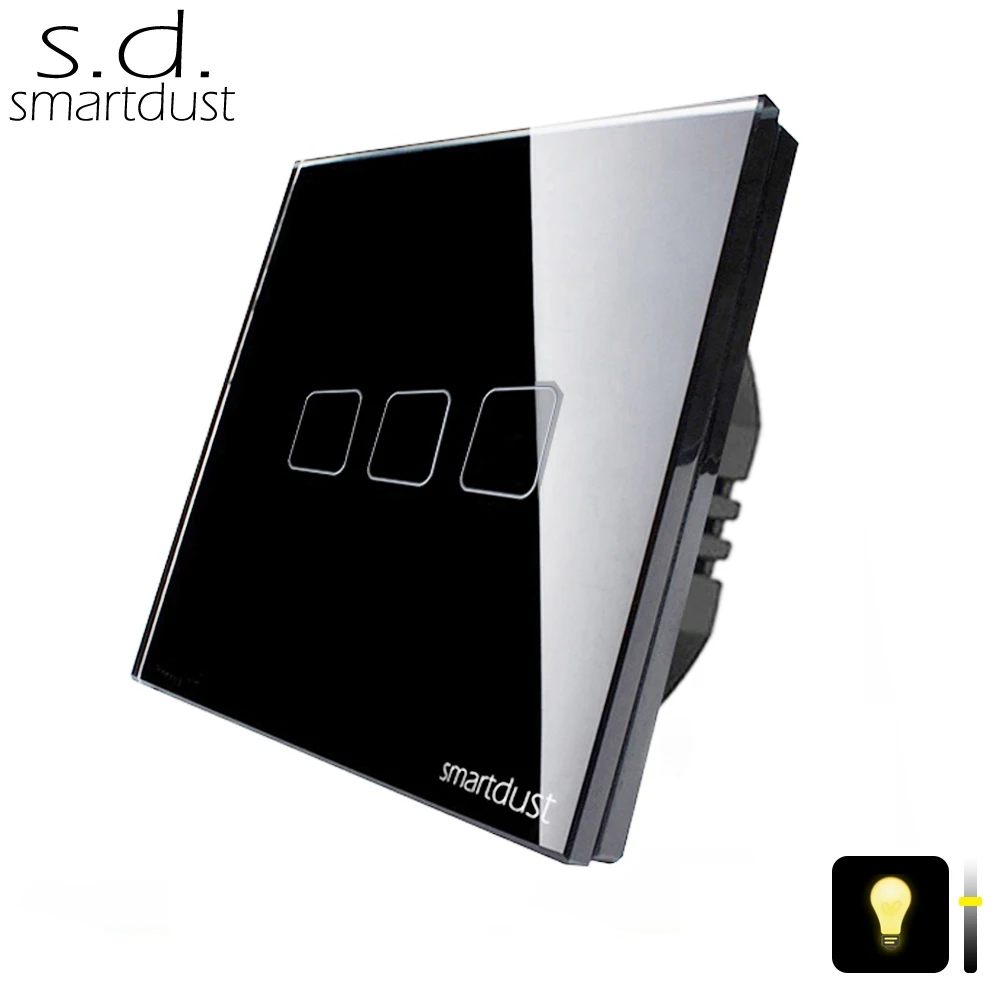 Smartdust Euro Standard 3 Gang Sensor Switch LED Regulator Luxury Glass