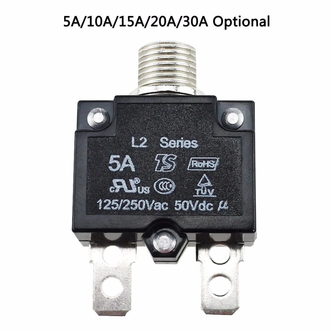 1pc 12/24V Circuit Breaker 5-30A Mini Push Button Resettable Thermal Circuit Breaker Panel Mount For Auto Industrial Marine
