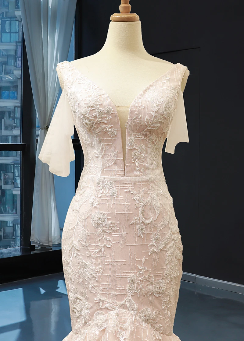 J66843 jancember lace half sleeve mermaid dresses with sleeves 2020 v-neck off shoulder summer bridal gown vestidos de noiva 5