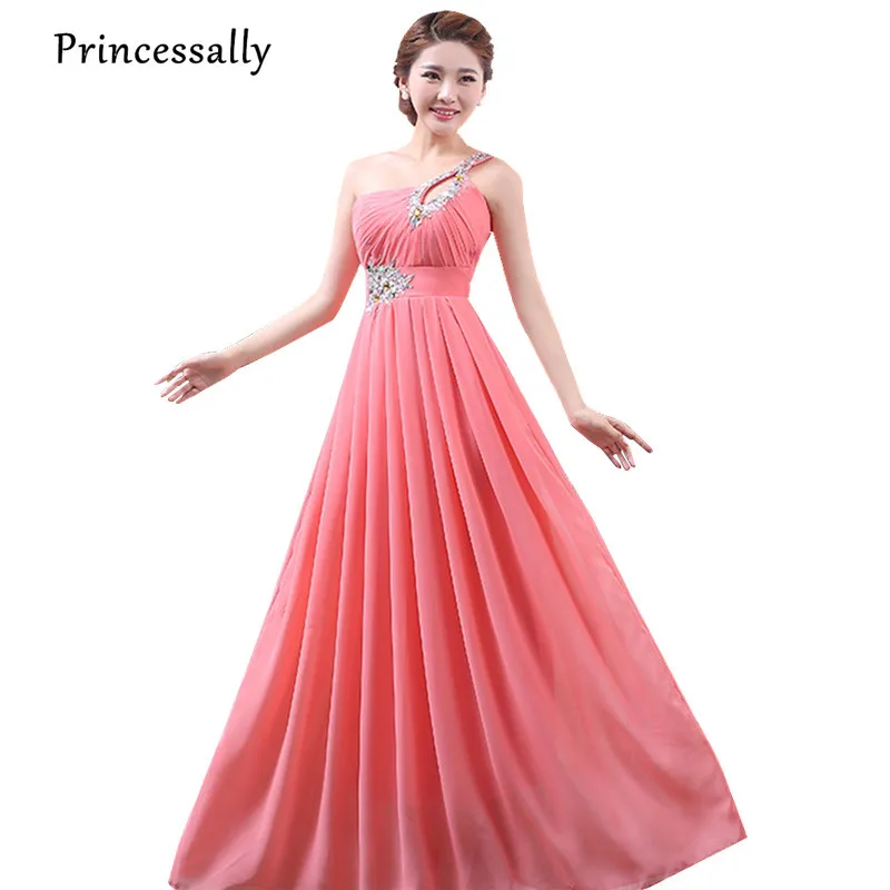 Aliexpress.com : Buy One Shoulder Coral Bridesmaid Dresses Long Chiffon ...