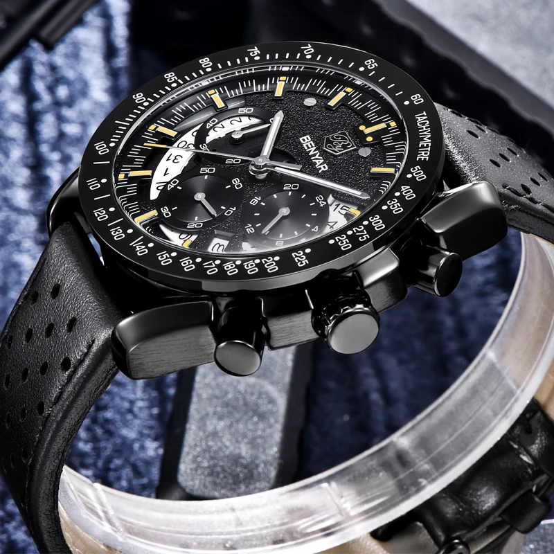  BENYAR Men's Watches Quartz Watch Sports Watch Men Chronograph Military Dial Wristwatches Mens Watc
