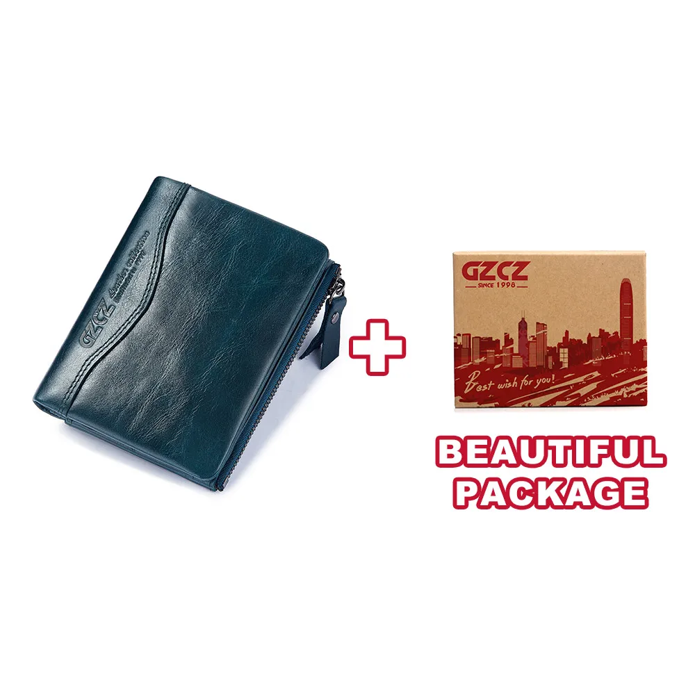 GZCZ кошелек из натуральной кожи женский короткий на молнии Poucht модный кошелек для монет Rfid женский кошелек маленькая сумка для денег зажим для денег - Цвет: Blue-BOX