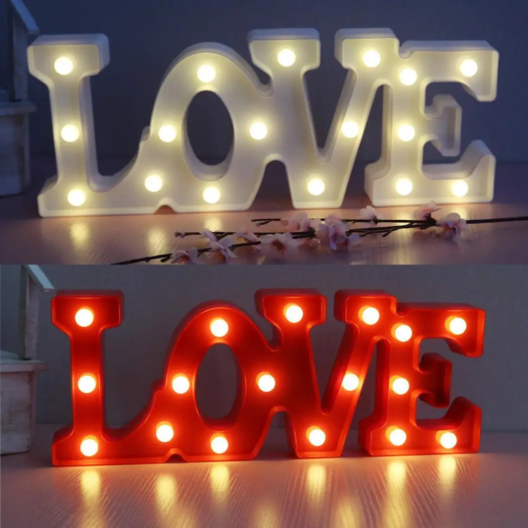 

3D Luminous Letters Night LED Light Creative LOVE Alphabet Marquee Sign Light Wall Hanging Night Lamp Wedding Party Decor gift