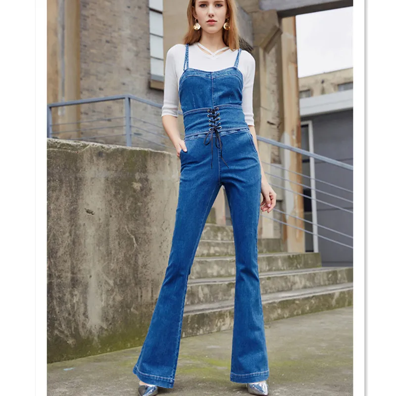 

Free Shipping 2019 Boot Cut Jeans Plus Size 25-30 Pants For Tall Women High Quality Overalls Jumpsuit And Rompers Denim Trousers