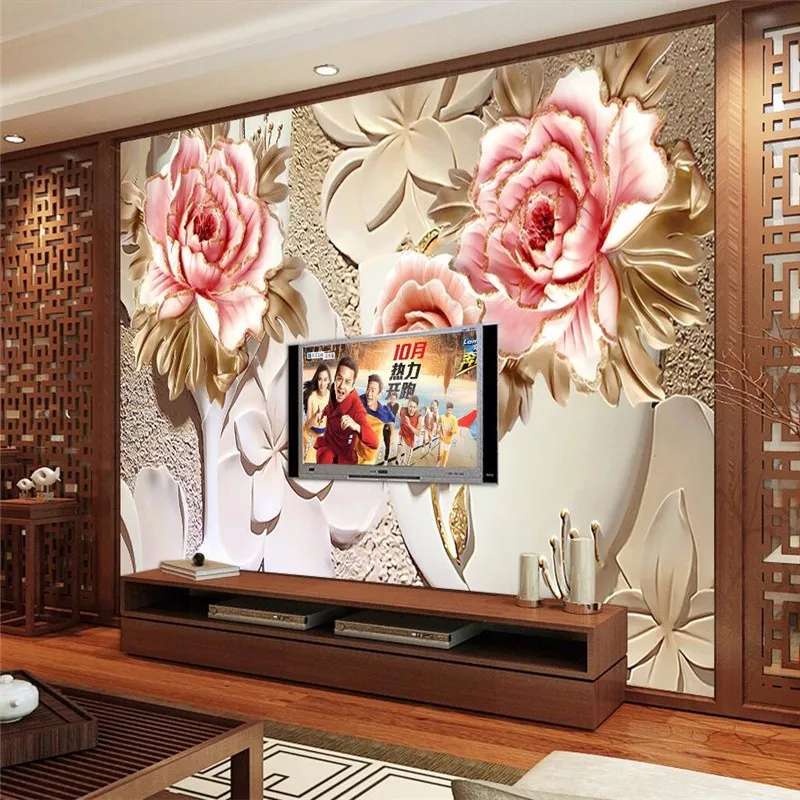 Large-Painting-Home-Decor-Embossed-white-peony-flowers-Hotel-Background-Modern-Mural-for-Living-Room-Murales (3)