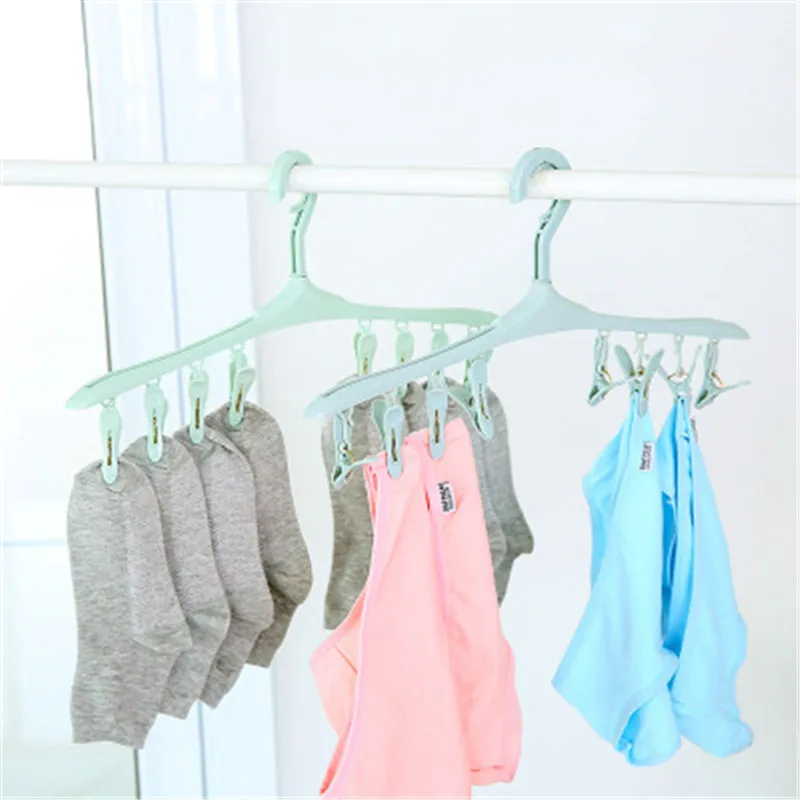 Hot Sale 8 Clips Plastic Clothes Hangers Underwear Socks Bra Dryer Hook Rack Clothes Hanging Drying Racks perchas para la ropa