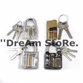

One Set Includes 4 Locksmith Tools Section 7 Pin Lock/New Practice Brass Lock / Padlock Lock/Transparent Practice Brass Lock