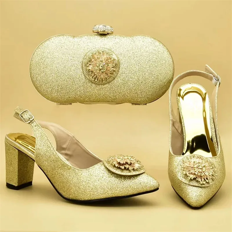 Новое поступление; итальянская дизайнерская обувь и сумка в комплекте; Украшенные аппликацией; комплект из свадебных туфель и сумочки в африканском стиле