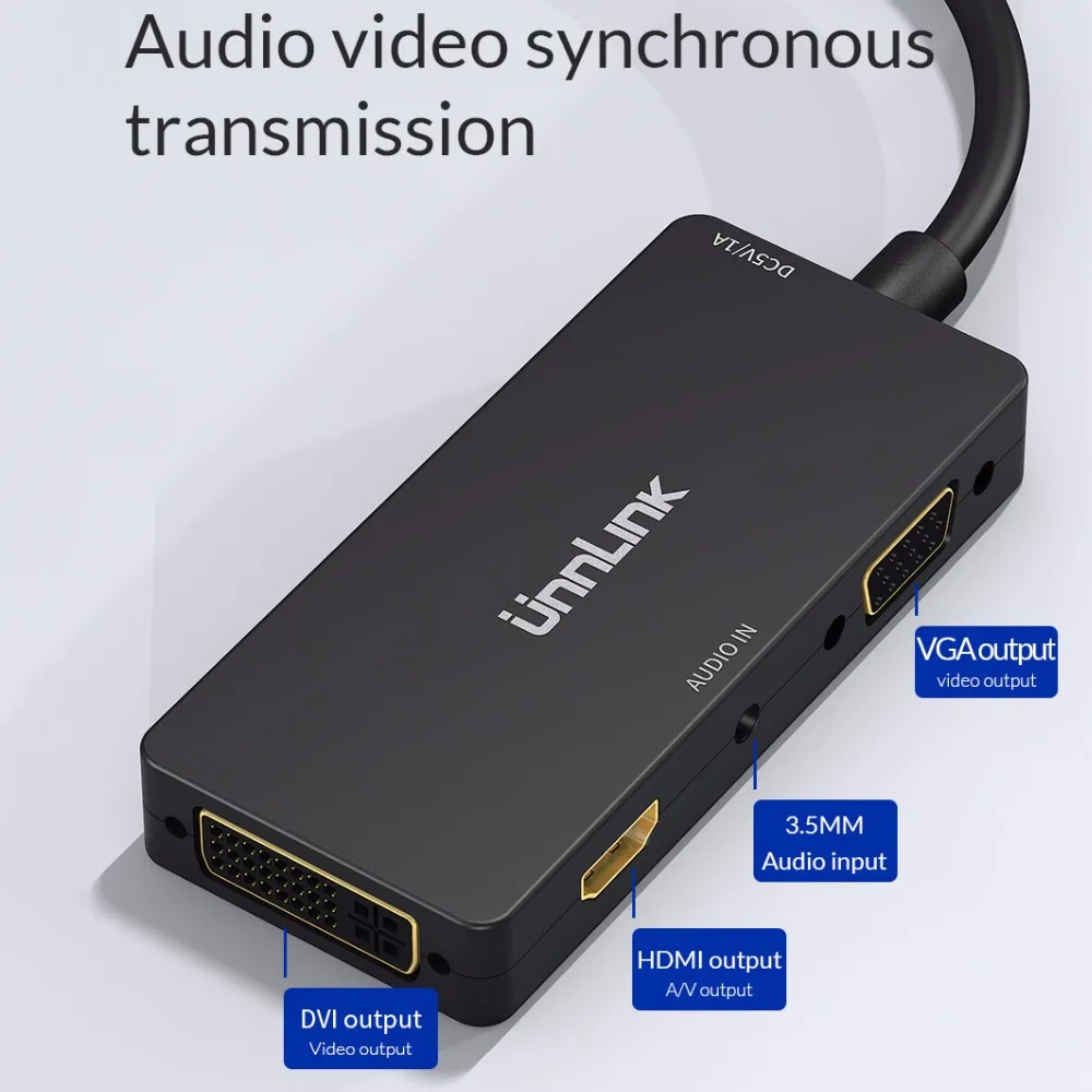 Преобразователь Unnlink VGA HDMI DVI с аудиоадаптером FHD1080P @ 60 Гц для ноутбука компьютера