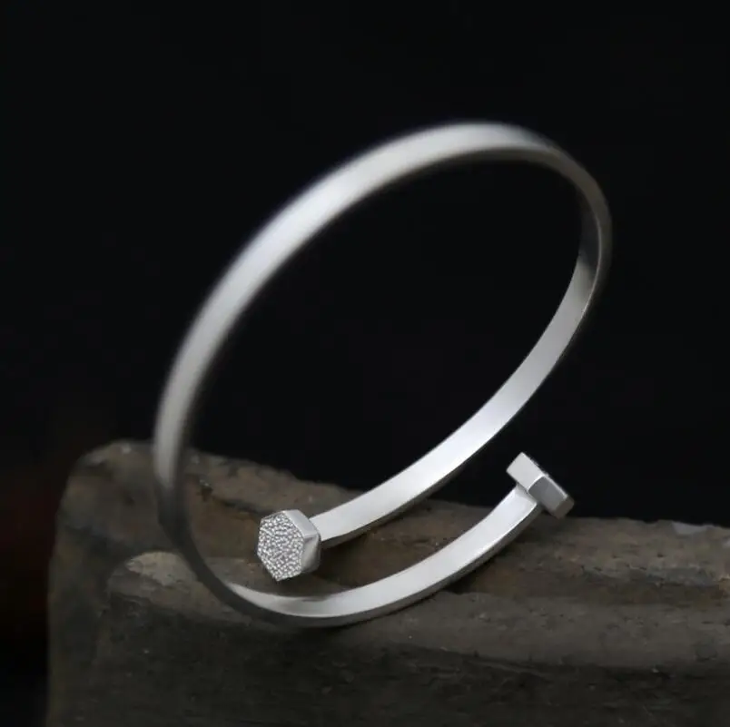 

990 Sterling Silver Simple Screw Opening Creative Men And Women Smooth Glossy Bangle (SYF)
