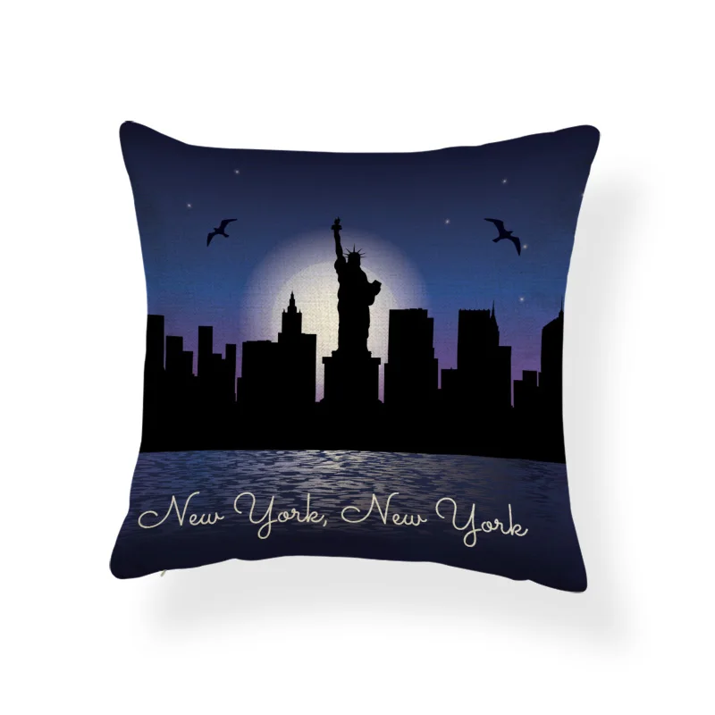 Современная Подушка мечты фиолетовая Статуя Свободы Луна Нью-Йорк квадратная наволочка гостиная Полиэстер 45*45 см декоративная подушка