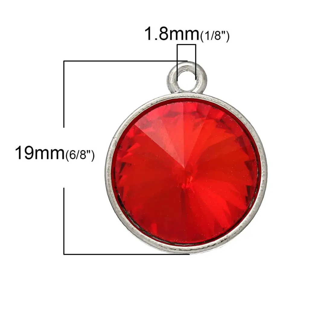 Подвески DoreenBeads из металлического сплава круглые серебристые красные граненные