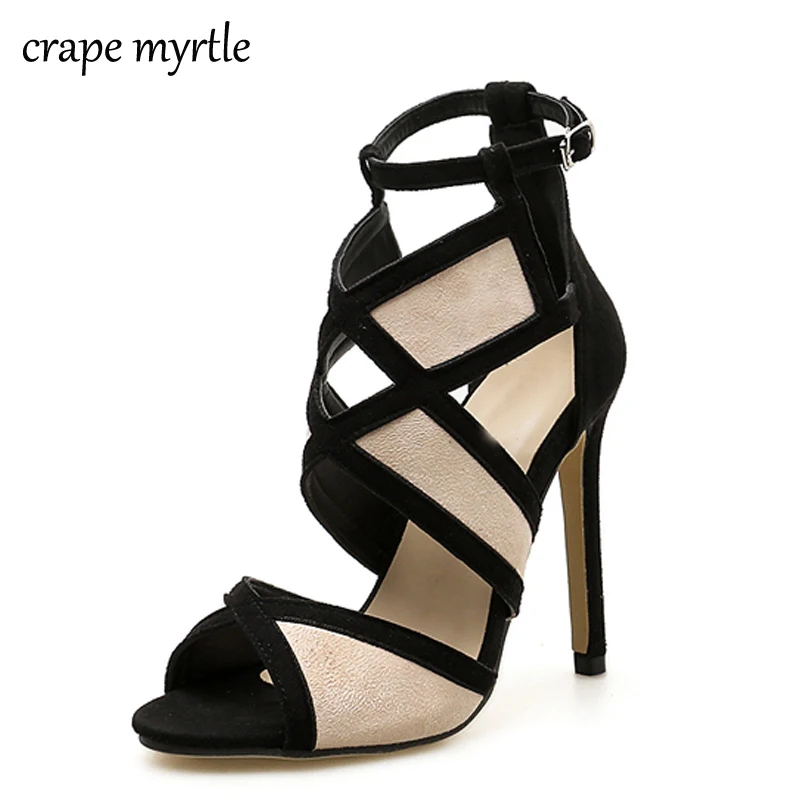 

2019 New Gladiator Sandals High Heels Hollow out Buckle Strap shoes Sexy Wedding pumps Woman Sandals mujer size 35-40 YMA575