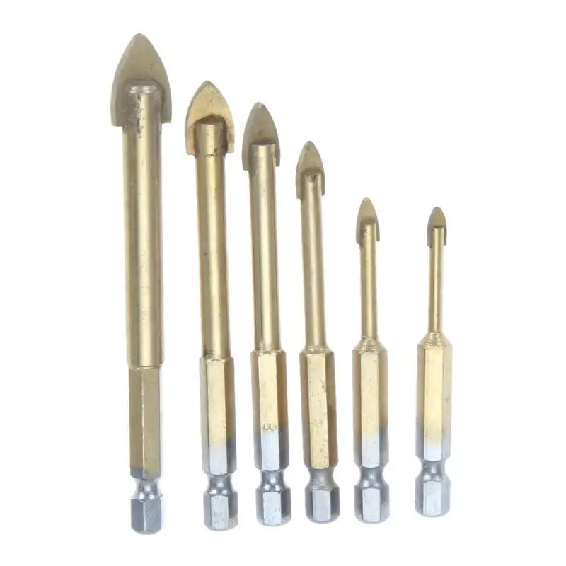 6 Pieces Tungsten Carbide TCT Glass Drill Bits Set with 1/4" Hex Shank
