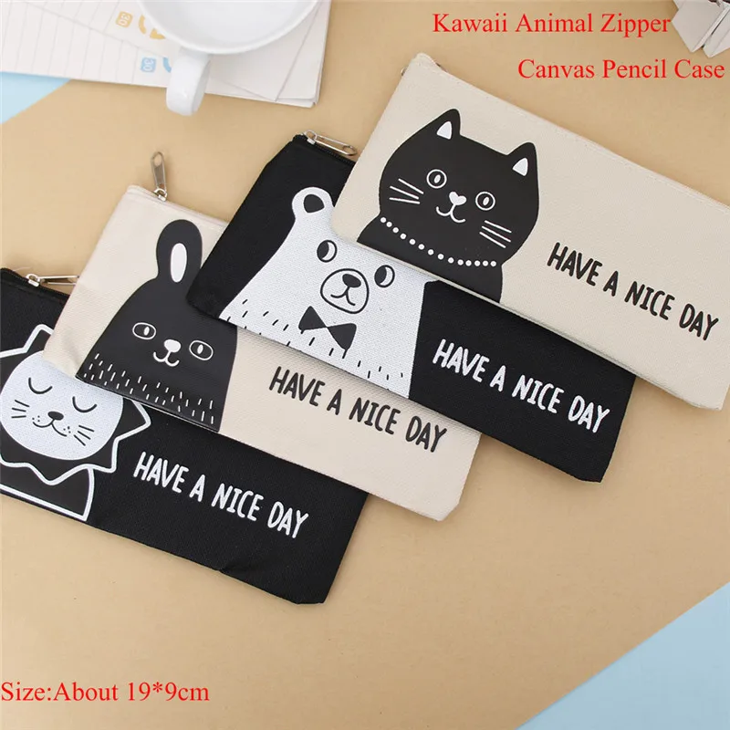 

Hot Sale Pencil Bag Kawaii animal Zipper Cosmetic Bags School Office Supplies Canvas Pencil Case Stationery Gift For Kids