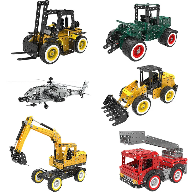 

DIY Stainless Steel Toy Assembly Forklift Building Kits Excavator Car Loader Tractor Airplane Educational Puzzle Toys For Kids
