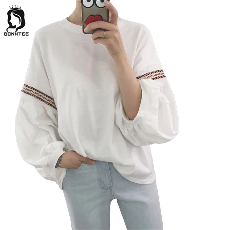 

New Fashion Embroidery Loose Women Long Sleeve T-shirt Womens Chic Female Casual T-shirts Females Korean Style Sweet Girls Tops