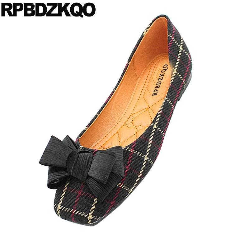 Glissement Mignon Avec Chinois Dames Arc Pas Taille Peu Plus Plaid La noir Femmes Cher Sur Chaussures Bout Bowtie Noir Grand Appartements Apricot Respirant Carré AvwTwn78q