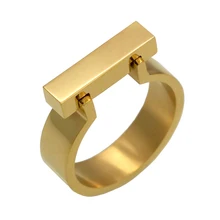 Classics Stainless Steel Jewelry Horseshoe Flat Shackle Brand Ring Punk Finger Love Ring Gold Color Square