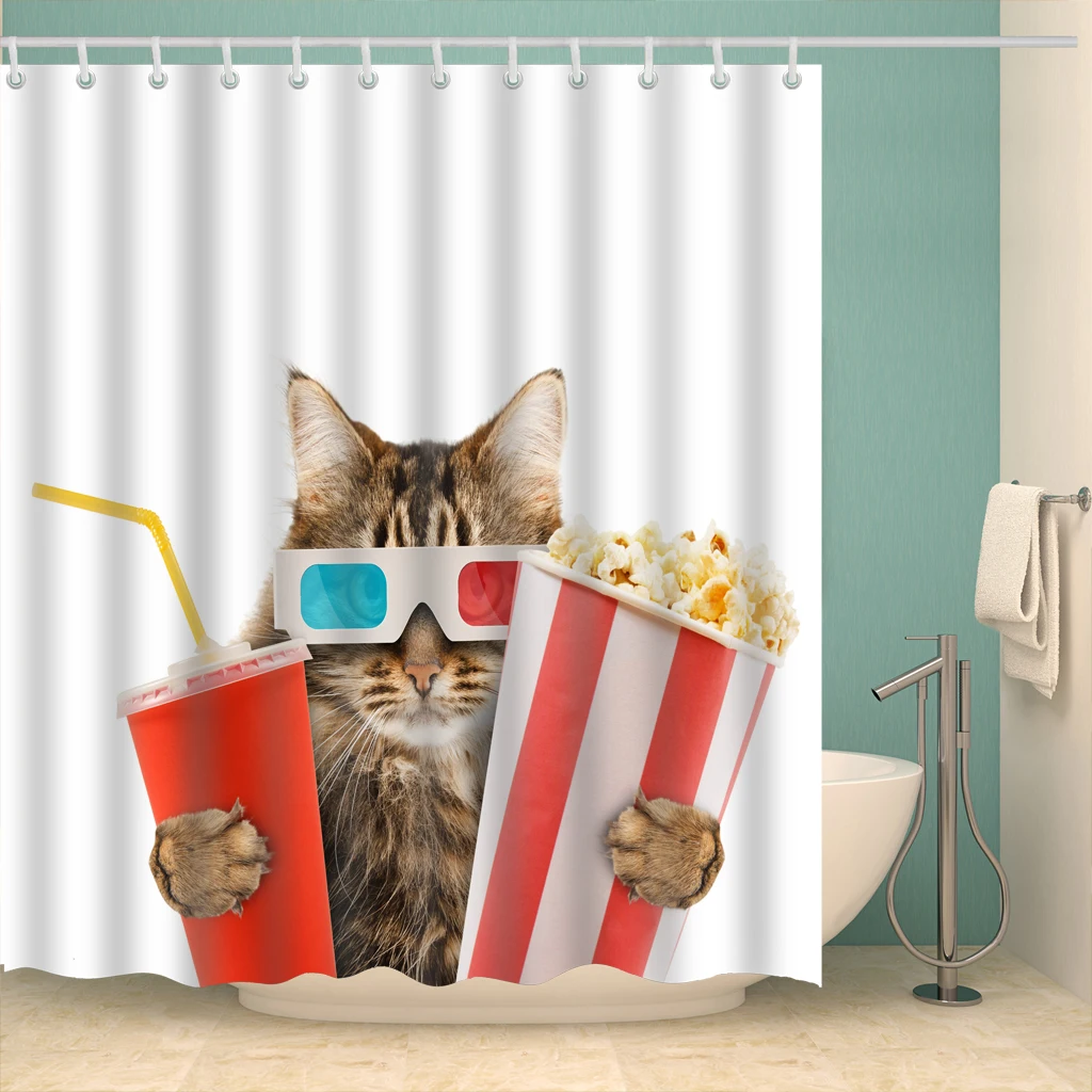Современная Водонепроницаемая мультяшная полиэфирная Штора для ванны, тканевая занавеска для душа с кошкой для ванной комнаты, 3d печать, затемненная занавеска для душа - Цвет: C