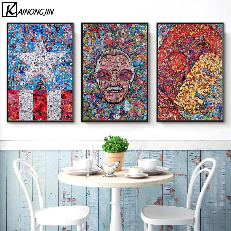

New Iron man Stan Lee Captain Poster DC Marvel Superheros Collage Posters and Print Canvas Painting Wall Art for Room Home Decor