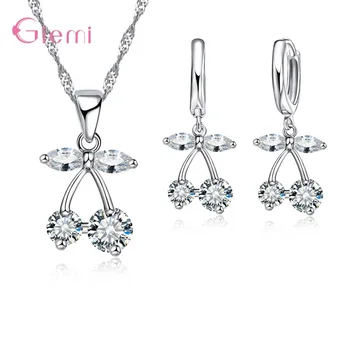 

New Arrival Women Cherry Jewelry Sets Shiny Cubic Zircon Fruit Earring sets Pendant Necklace Big Promotion