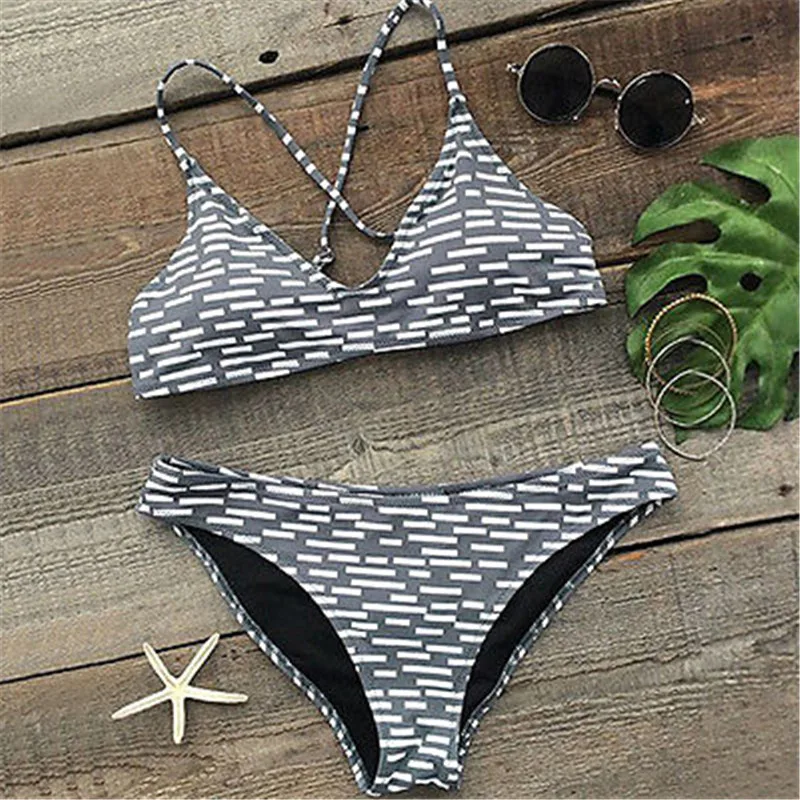 2017 Sexy Bikinis Women Swimsuit Swimwear Halter Top Plaid Brazillian Bikini Set Bathing Suit