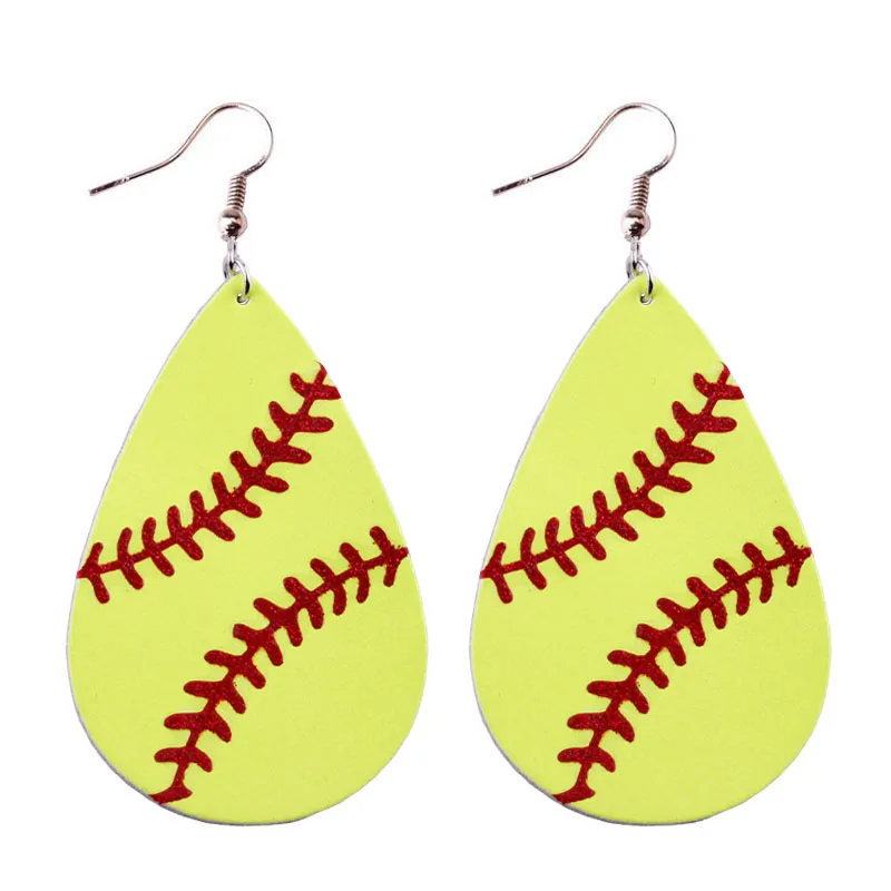 2018 New Teardrop Genuine Leather Baseball Earrings for Women Fashion Softball Leather Earrings ...