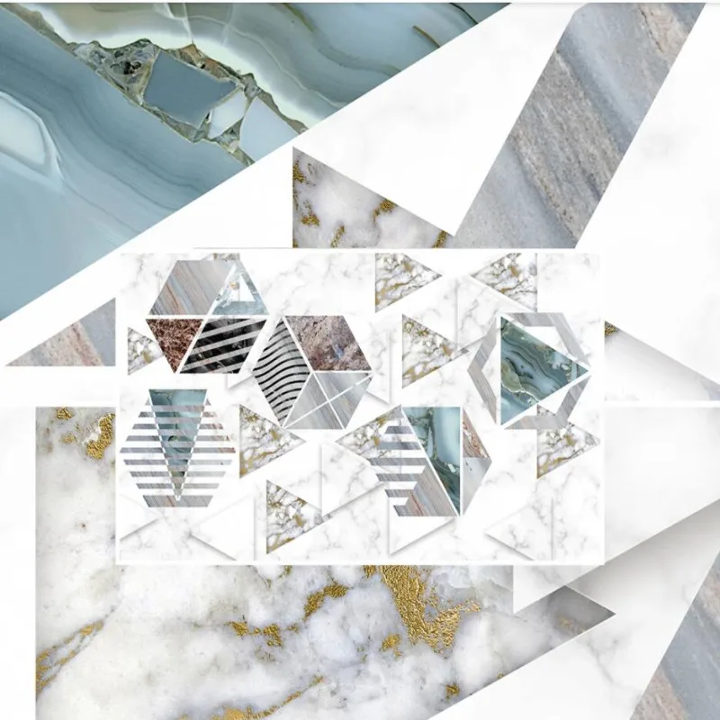 Jazz white marble modern minimalist geometric TV background wall painting Jazz white marble modern minimalist geometric TV background wall painting